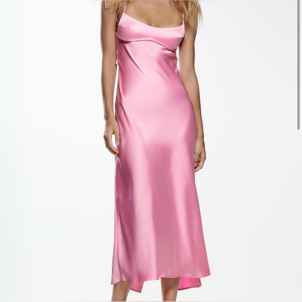 Zara Pink Satin Slip Maxi Dress